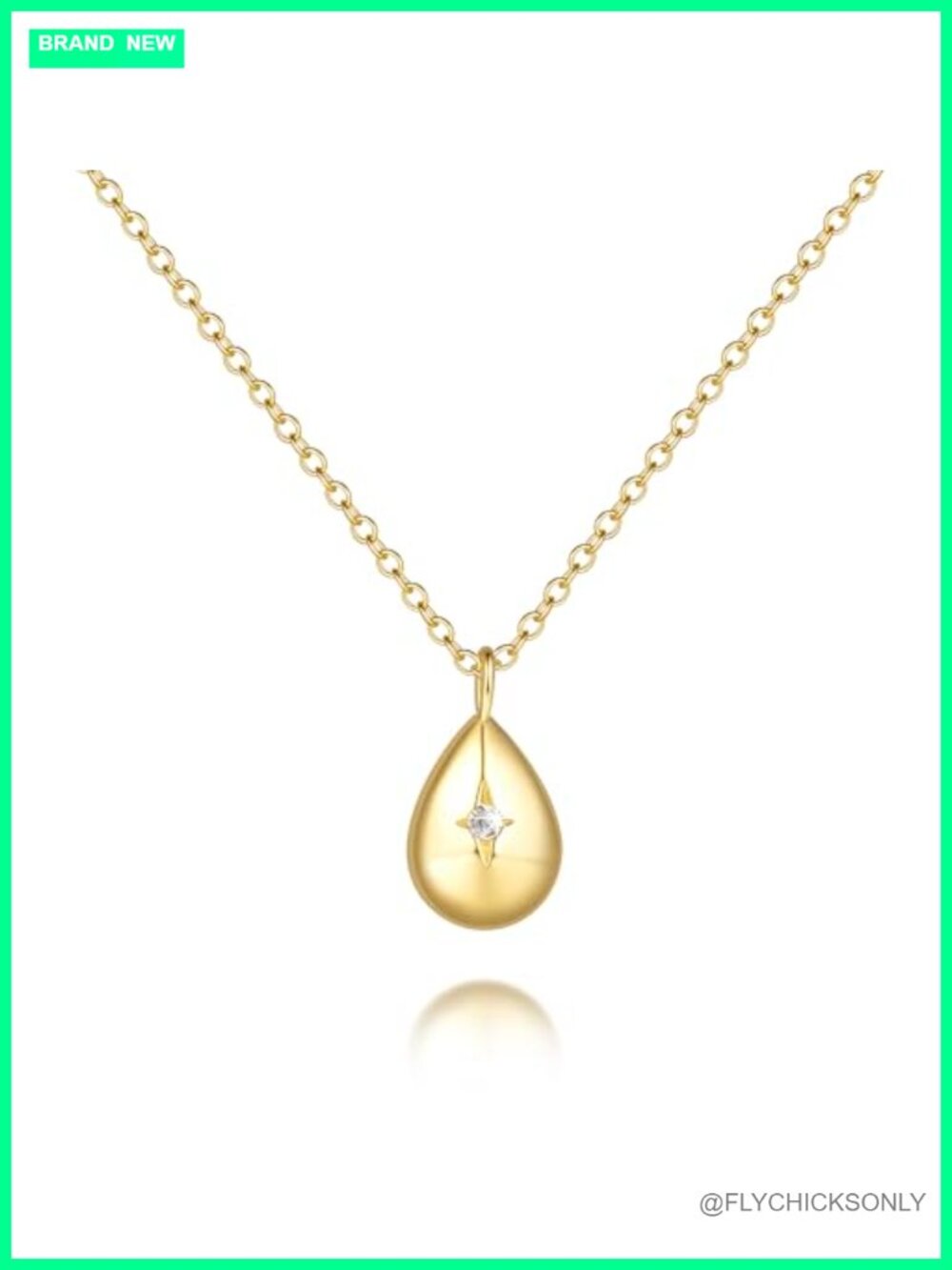 14K Gold Plated Teardrop Pendant Necklace for Women 17.5in Cubic Zirconia